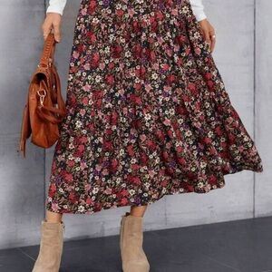 SHEIN Black Tiered A-line Midi Skirt Casual